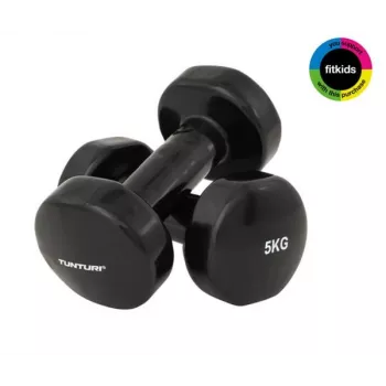 Tunturi Mancuernas de vinilo 5,0 kg (set de 2) negras - núcleo de hierro fundido, agarre ergonómico antideslizante