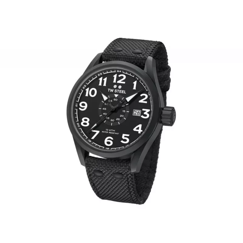 TW STEEL VS41-Volante Reloj de cuarzo para hombre 45mm esfera negra correa de piel