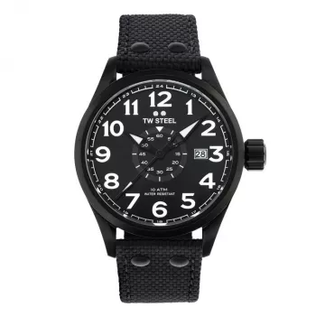 TW STEEL VS41-Volante Reloj de cuarzo para hombre 45mm esfera negra correa de piel