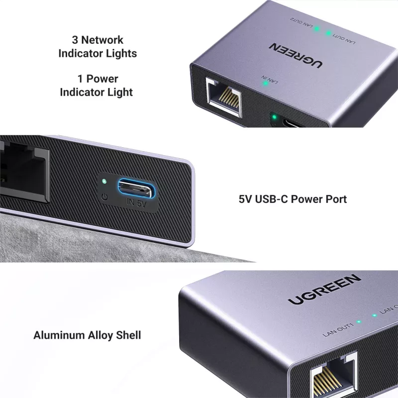 UGREEN NW301 Divisor Gigabit Ethernet 1-to-2, 1000 Mbps, RJ45