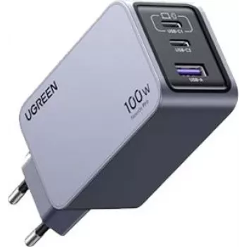 UGREEN Cargador rápido GaN Tech Nexode Pro de 100W, 1x USB-A y 2x USB-C, Space Grey (15203)