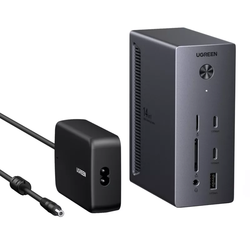 UGREEN estación de acoplamiento USB-C 14 en 1 con Dual DisplayPort, HDMI, 100W PD, Gigabit Ethernet, lector de tarjetas SD/TF y audio de 3,5 mm