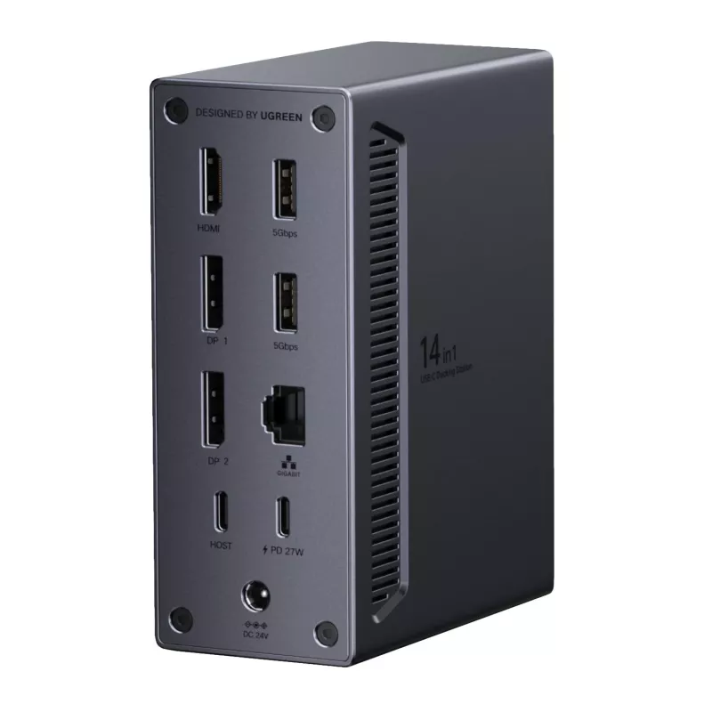 UGREEN estación de acoplamiento USB-C 14 en 1 con Dual DisplayPort, HDMI, 100W PD, Gigabit Ethernet, lector de tarjetas SD/TF y audio de 3,5 mm