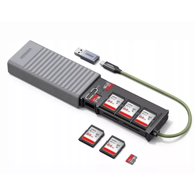 UGREEN Lector de tarjetas SD/Micro-SD USB 3.0 2 en 1 con estuche de almacenamiento, Gris