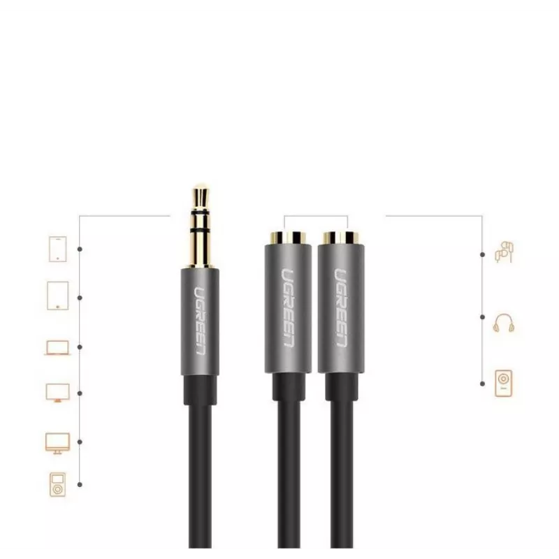 UGREEN cable divisor de audio estéreo Aux de 3.5mm con trenzado 20cm negro