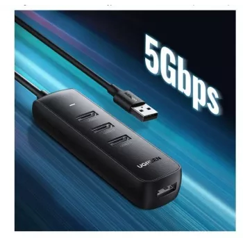 UGREEN hub USB 4 en 1 4x USB-A 3.0 PD DC 12V 0,25m negro (CM416 10915)