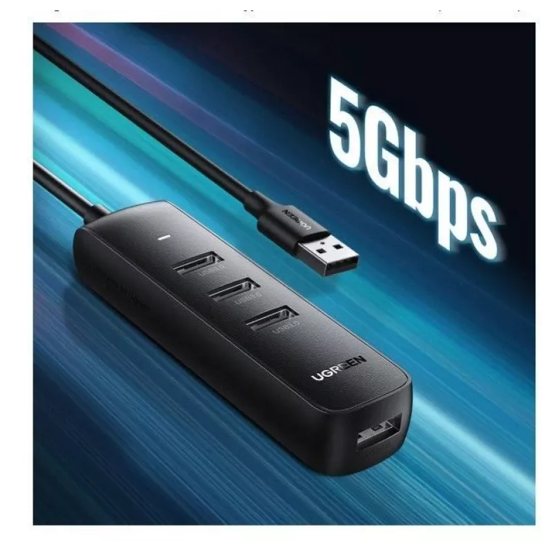 UGREEN hub USB 4 en 1 4x USB-A 3.0 PD DC 12V 0,25m negro (CM416 10915)