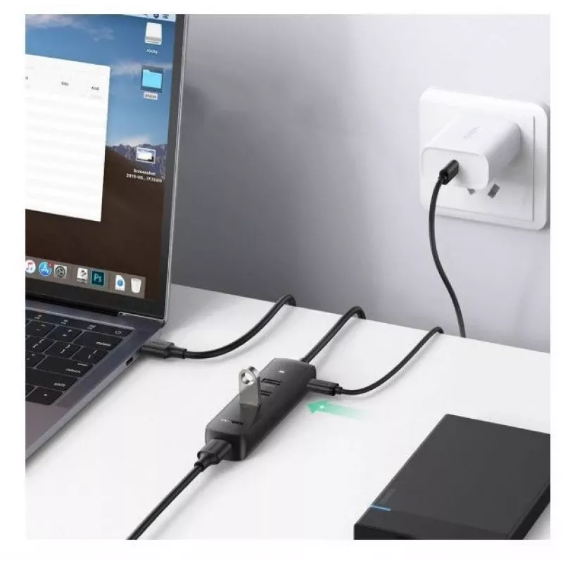 UGREEN hub USB 4 en 1 4x USB-A 3.0 PD DC 12V 0,25m negro (CM416 10915)