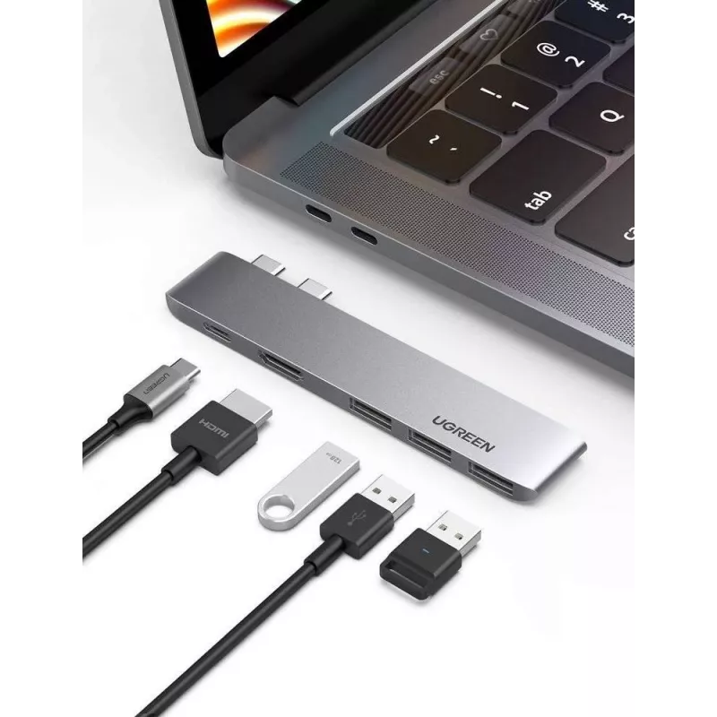 UGREEN 60559 hub USB-C 5 en 2 para MacBook Pro/Air, USB-C PD 100W, HDMI 4K, 3x USB 3.0
