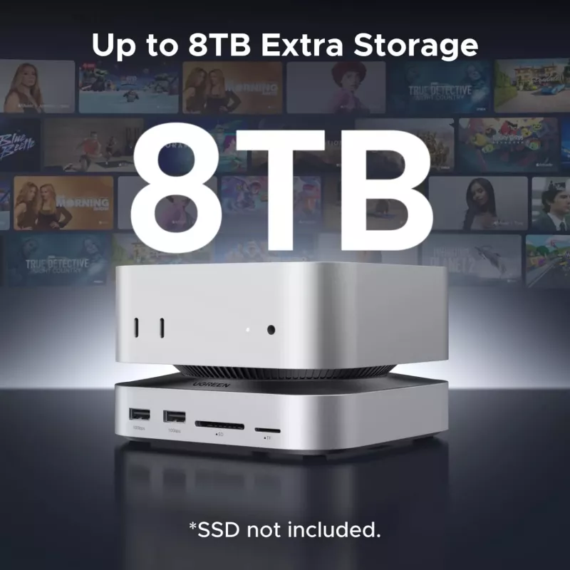 UGREEN CM841 estación de acoplamiento USB-C 11 en 1 para Mac Mini M4/M4 Pro, 3x USB-A 3.2, 2x USB-C 3.2, 2x USB-A 3.0, NVMe, SD/TF, gris