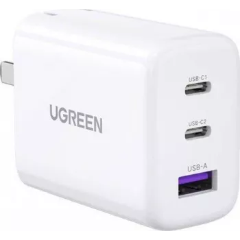 UGREEN cargador rápido USB-C de 65W con conexión USB-A - cargador de pared de 3 puertos, PD3.0/QC4.0+, Non-GaN, negro (90496)