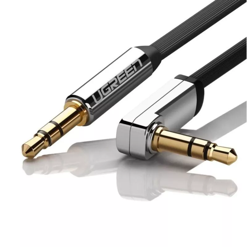 Cable auxiliar plano de 3,5 mm con conector en ángulo recto AV119 UGREEN, 2 m - negro/plata