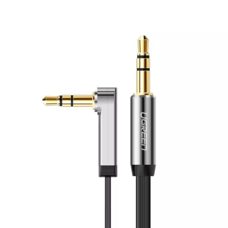 Cable auxiliar plano de 3,5 mm con conector en ángulo recto AV119 UGREEN, 2 m - negro/plata