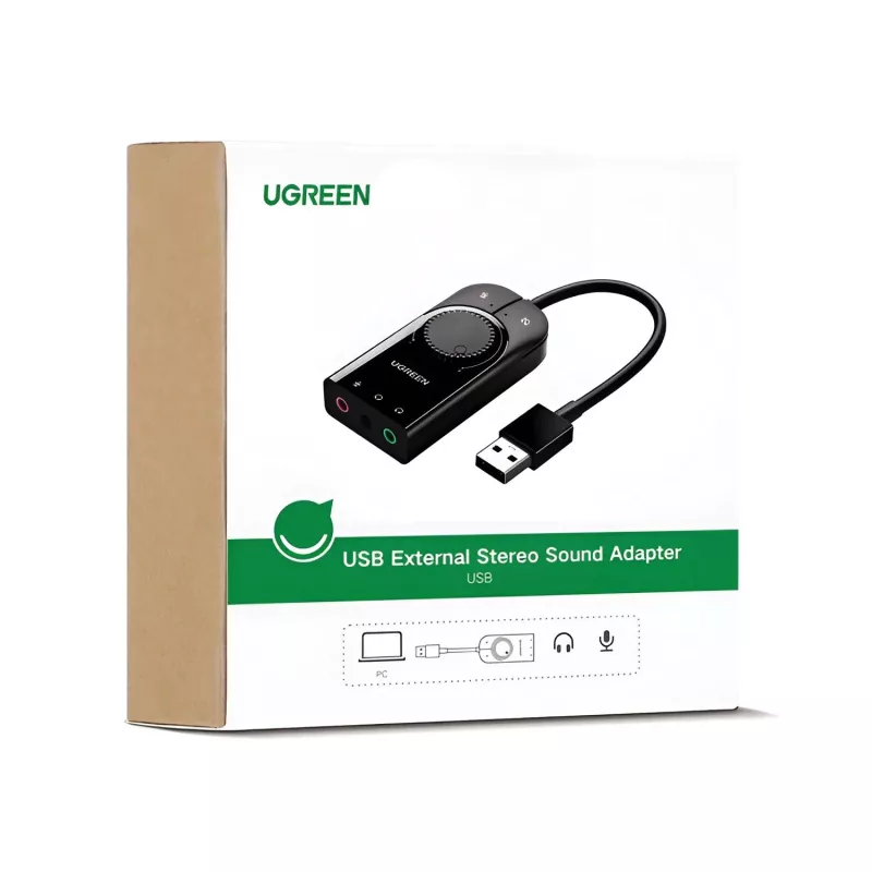 UGREEN CM129 Adaptador de Sonido Estéreo Externo USB-A a 3,5mm - Negro