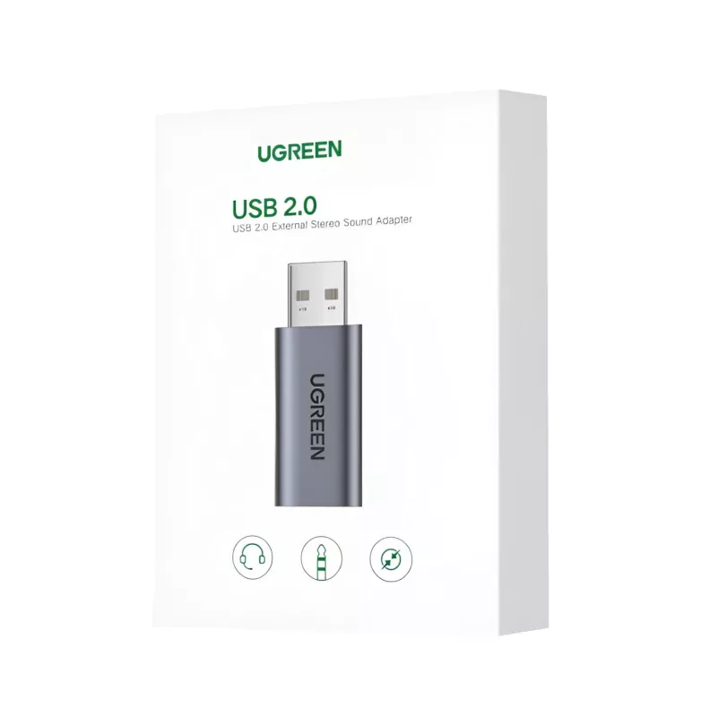UGREEN CM383-80864 Adaptador de sonido externo USB-A a conector de audio de 3,5 mm - Plateado
