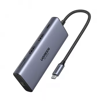 Ugreen CM639 Hub USB-C 10 en 1 con 2x HDMI, 2x USB, RJ45, SD/TF, PD 100W