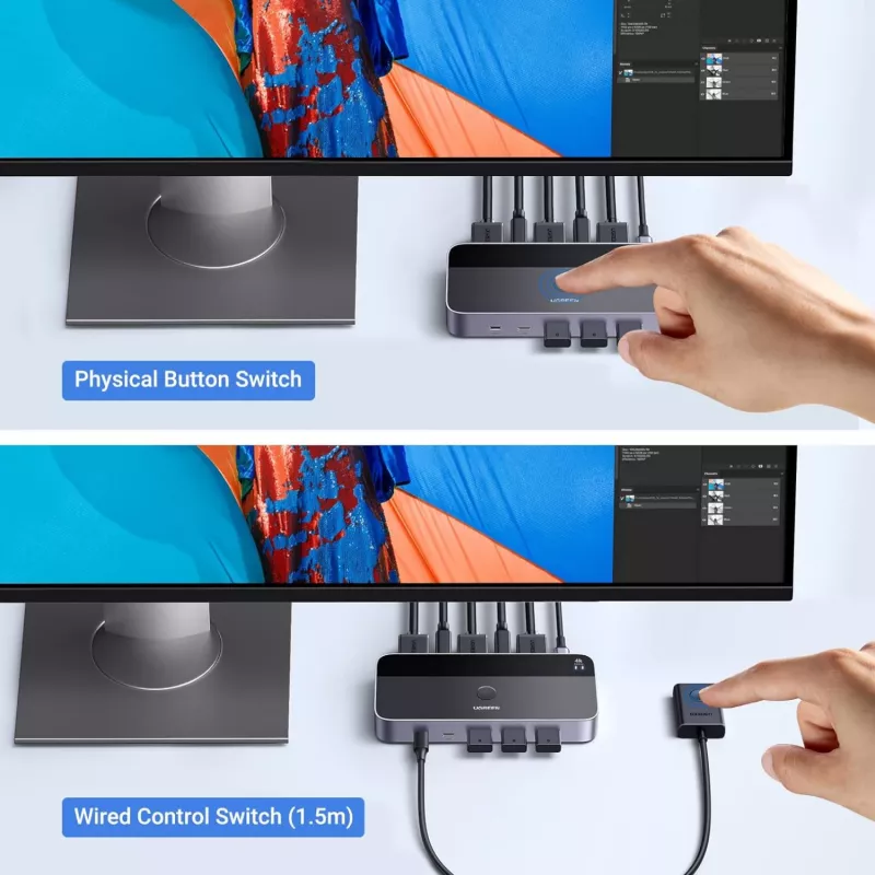 UGREEN CM664 Conmutador KVM HDMI 2x1 4K@60Hz Negro