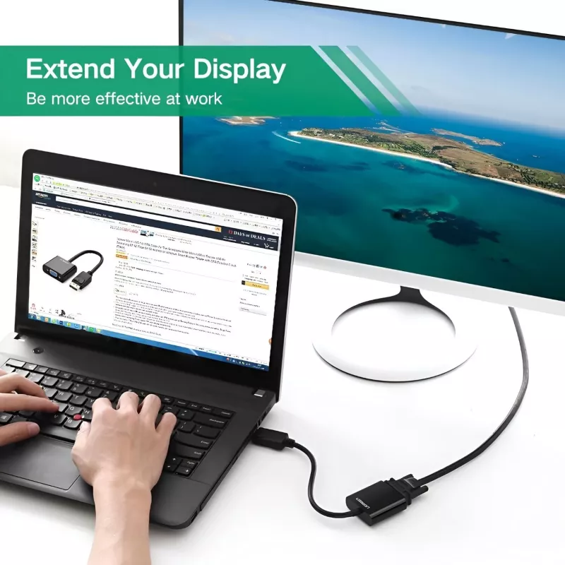 Convertidor UGREEN DisplayPort macho a VGA hembra, adaptador activo, Full HD 1080p, dorado, negro