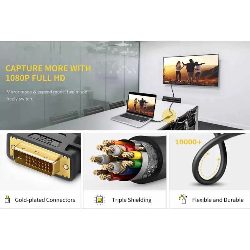 UGREEN adaptador de cable DVI a HDMI 15cm macho a hembra 1080p Full HD Negro