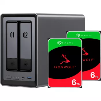 UGREEN DXP2800+ Pack 2x Seagate IronWolf HDD - NAS de 2 bahías con Intel Celeron N5105, 8GB DDR4, 2x 2,5GbE, incl. 2x 4TB HDD