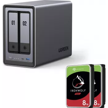 UGREEN NASync DXP2800 NAS de 2 bahías con 16 TB (2x 8 TB Seagate IronWolf) Intel N100 8 GB DDR5