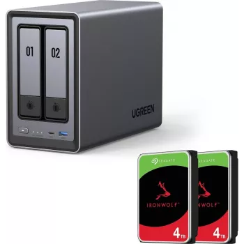 UGREEN NASync DXP2800 NAS de 2 bahías con 8TB (2x Seagate IronWolf 4TB), Intel N100, 2.5GbE