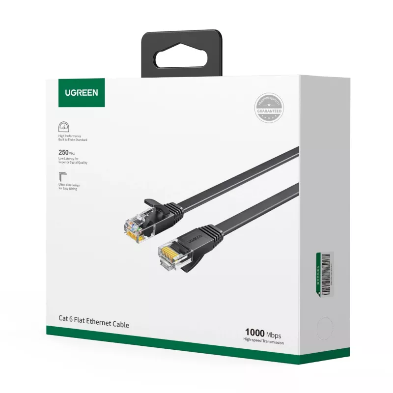 UGREEN NW102 Cat6 U/UTP cable Ethernet plano 1m - Negro