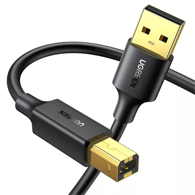 UGREEN US135 cable USB 2.0 A-B, dorado, 2 m, negro