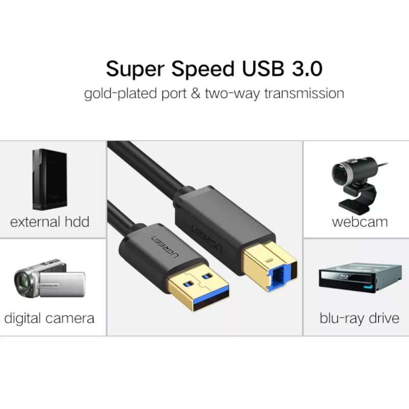 UGREEN US210 cable USB 3.0 A a B, 2m, negro