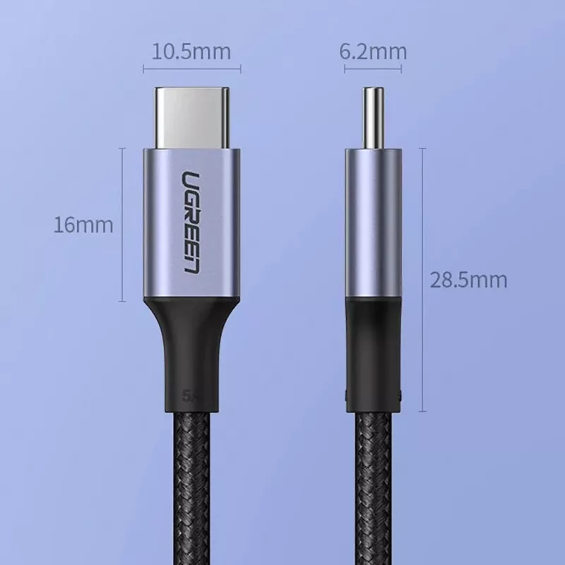 Cable UGREEN US316 USB-C a USB-C 100W 5A 480Mbps 1,5m gris