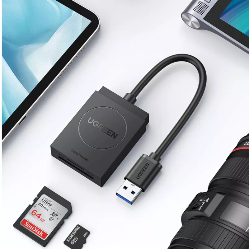 UGREEN Lector de tarjetas USB 3.0 de doble ranura para tarjetas SD/TF – transferencia de datos de 5 Gbit/s