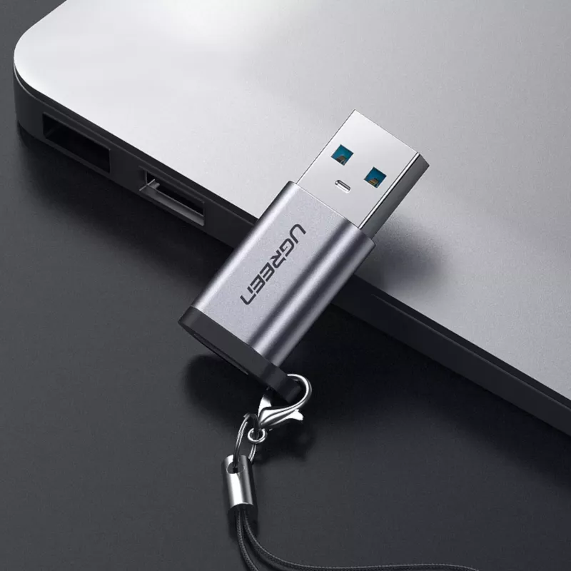 Adaptador UGREEN USB 3.0 conector macho a Type-C 3.1 conector hembra, transferencia de datos y carga, gris espacial