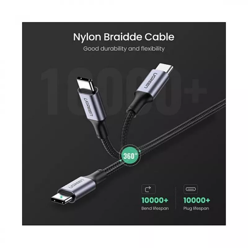 UGREEN Cable de carga USB-C a USB-C 100W trenzado de nailon 2m Negro