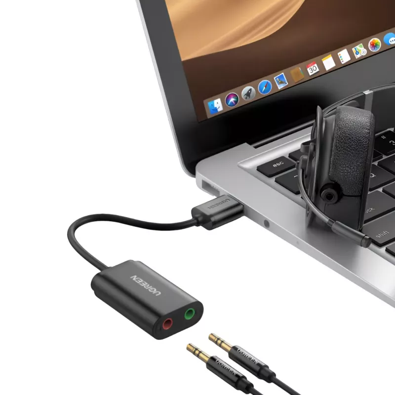 Adaptador de sonido estéreo externo UGREEN USB a 3,5 mm - negro
