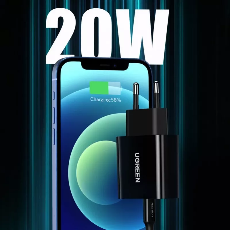 UGREEN Fuente de alimentación de pared USB Type-C 20W Power Delivery Negra (10191)