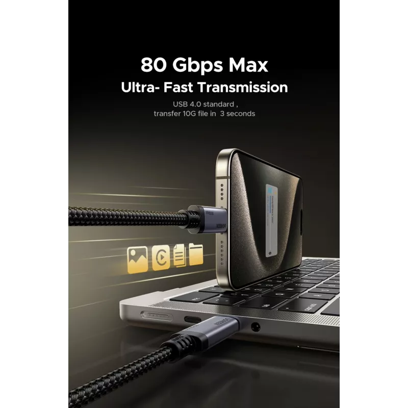 UGREEN Cable USB4 USB-C a USB-C 240W 40Gbps 16K@60Hz 80Gbps Compatible con Thunderbolt 4 1m Nylon Trenzado