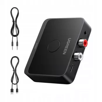 UGREEN 55545 Receptor de audio Bluetooth 6.0 LDAC Hi-Res con salida AUX de 3,5 mm y 2x RCA, negro