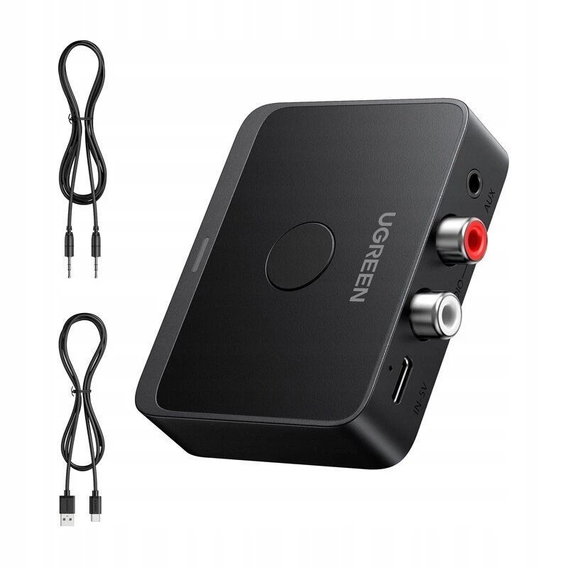 UGREEN 55545 Receptor de audio Bluetooth 6.0 LDAC Hi-Res con salida AUX de 3,5 mm y 2x RCA, negro