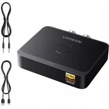 UGREEN 55545 Receptor de audio Bluetooth 6.0 LDAC Hi-Res con salida AUX de 3,5 mm y 2x RCA, negro
