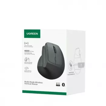 Ratón vertical inalámbrico UGREEN, 2,4 GHz / Bluetooth 5.4, DPI ajustable, negro