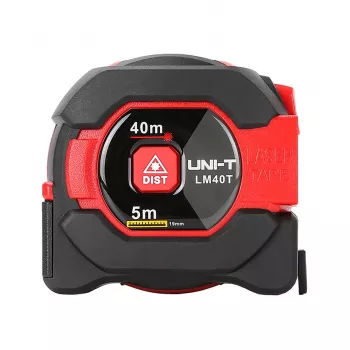 UNI-T LM-40T medidor de distancia láser 40m alcance, ±2mm precisión, IP54, LCD retroiluminada, área/volumen/pitágoras, 20 registros