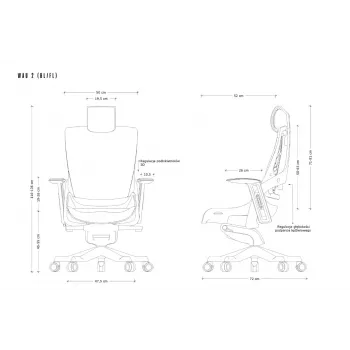 Silla de oficina ergonómica UNIQUE Wau 2 BL416, tejido blanco nieve con respaldo de malla gris, reposabrazos y reposacabezas ajustables