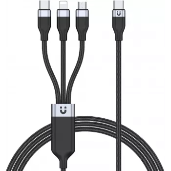 UNITEK Cable de carga 3 en 1 USB-A a Lightning, USB-C, Micro USB trenzado de nailon 1,5 m negro