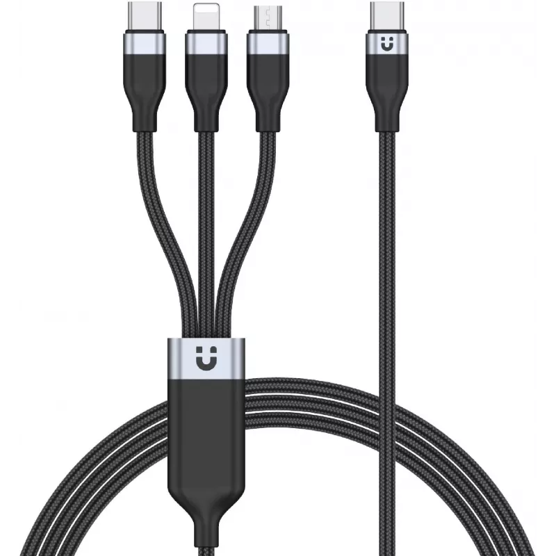 UNITEK Cable de carga 3 en 1 USB-A a Lightning, USB-C, Micro USB trenzado de nailon 1,5 m negro