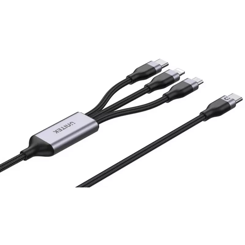 UNITEK Cable de carga 3 en 1 USB-A a Lightning, USB-C, Micro USB trenzado de nailon 1,5 m negro