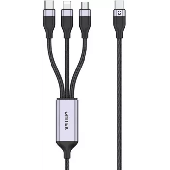 UNITEK Cable de carga 3 en 1 USB-A a Lightning, USB-C, Micro USB trenzado de nailon 1,5 m negro