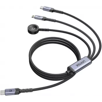 UNITEK Cable de carga 3 en 1 USB-C + Lightning + Apple Watch, 100W PD, 480 Mbps, 1,2 m, Negro