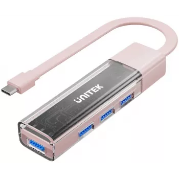 Hub USB-C/USB-A bidireccional UNITEK, 4 puertos, 5Gbps, rosa