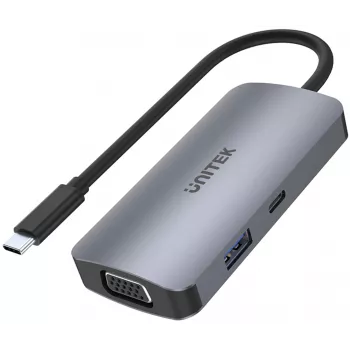 Unitek D1051A hub USB-C con 1x USB 3.0, VGA, 2x HDMI, Power Delivery y MST