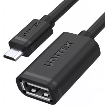 Cable OTG UNITEK USB 2.0, conector microUSB macho a conector USB-A hembra, 15 cm, negro